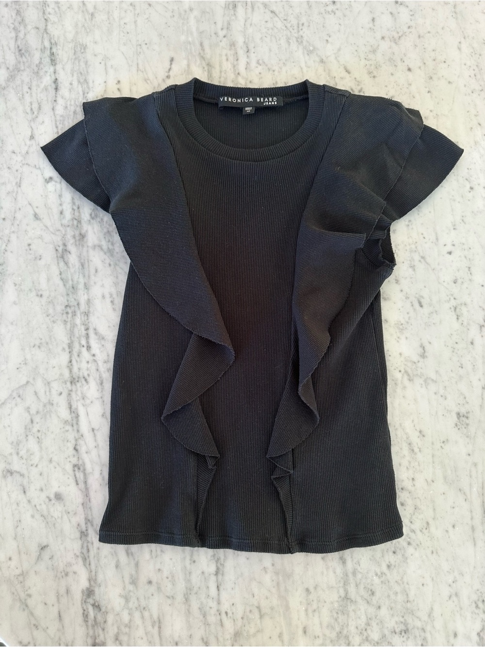 Veronica Beard Black Ruffle Sleeve Top